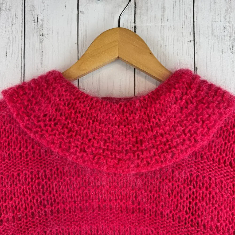 VTG 80's Rene Derhy Pink Mohair Ruffle-Front Cardigan Sweater Size 6/8 Medium